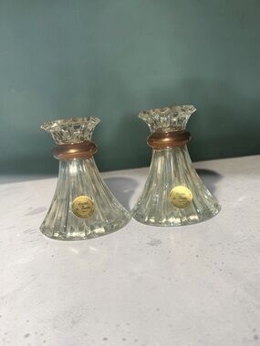 Salzburg Creations Clear Crystal Candle Holders with Gold Accent